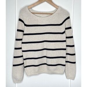 Part Two Striped Sweater in Black & Taupe Cotton Cashmere Blend